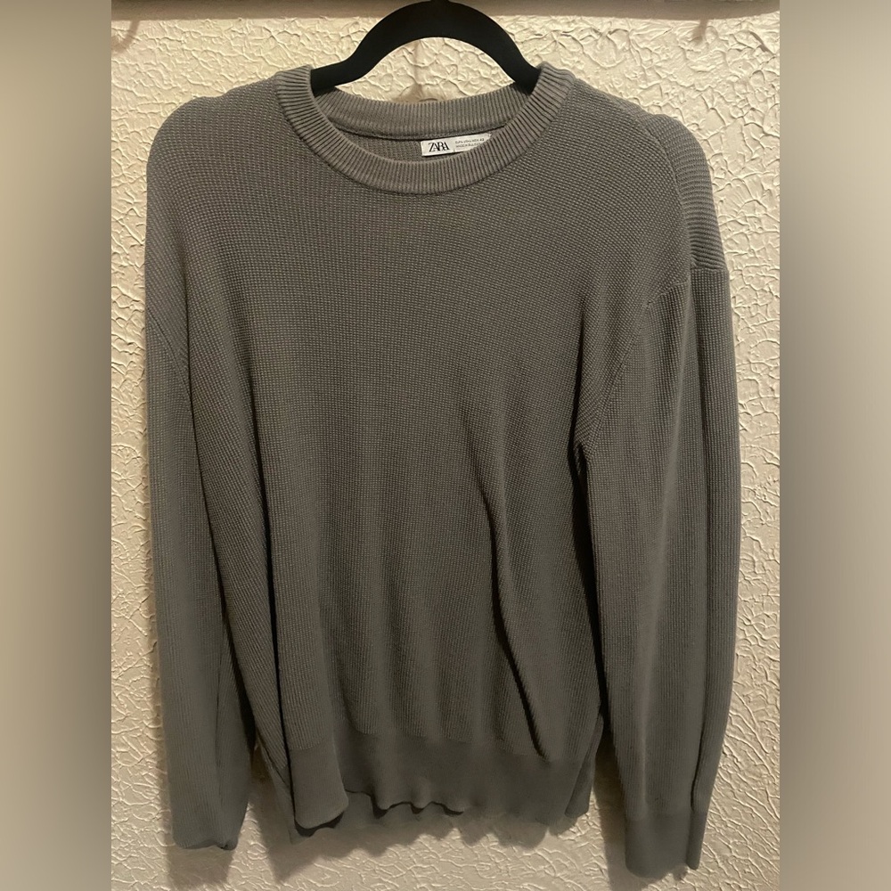 ZARA LARGE GRAY WAFFLE LONG SLEEVE WAFFLE T-SHIRT